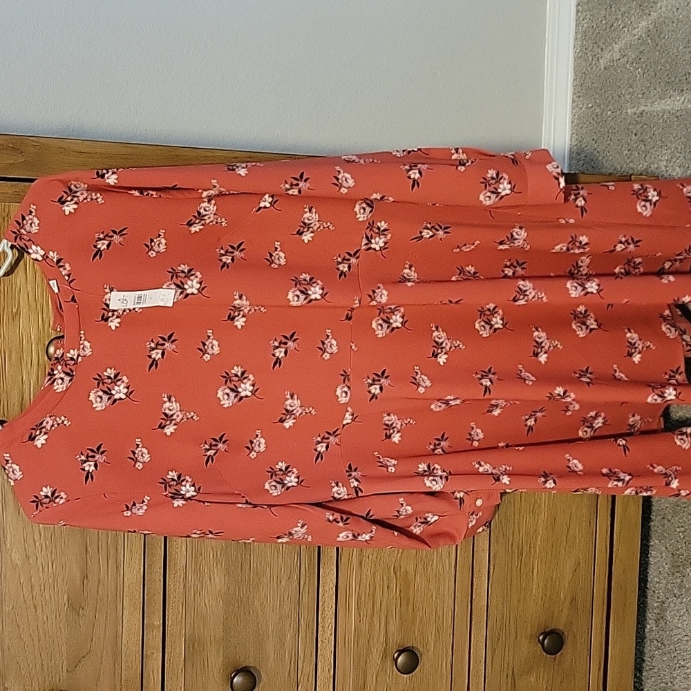 LOFT Red Floral Dress